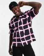 Topman Oversize Watercolor Check Print Shirt In Black