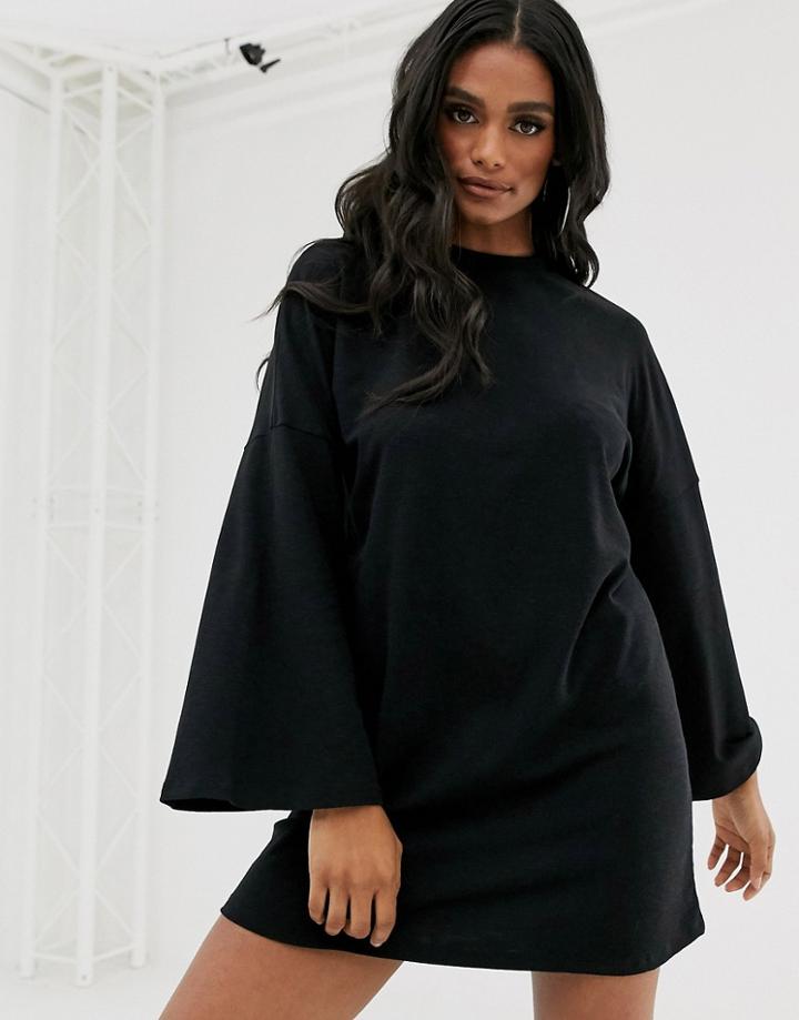 Asos Design Oversized Sleeve Ribbed T Shirt Dress-black