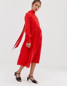 Vila High Neck Midi Dress - Red
