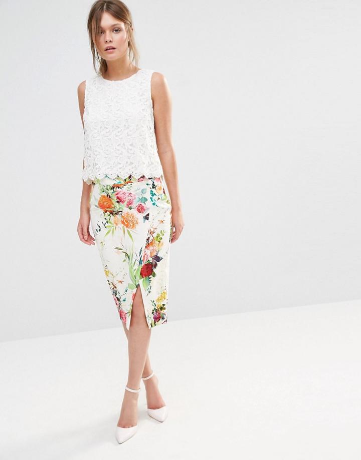 Oasis Floral Pencil Skirt - White