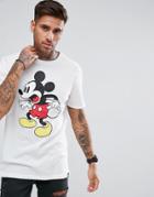 Pull & Bear T-shirt With Mickey Print In White - White