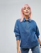 Noisy May Denim Smock Top With Ringpull - Blue