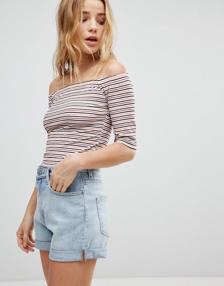 Glamorous Bardot Top In Multi Stripe