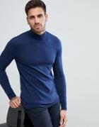 Asos Cotton Turtleneck Sweater In Navy - Navy