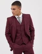 Asos Design Slim Suit Jacket In Light Burgundy-red