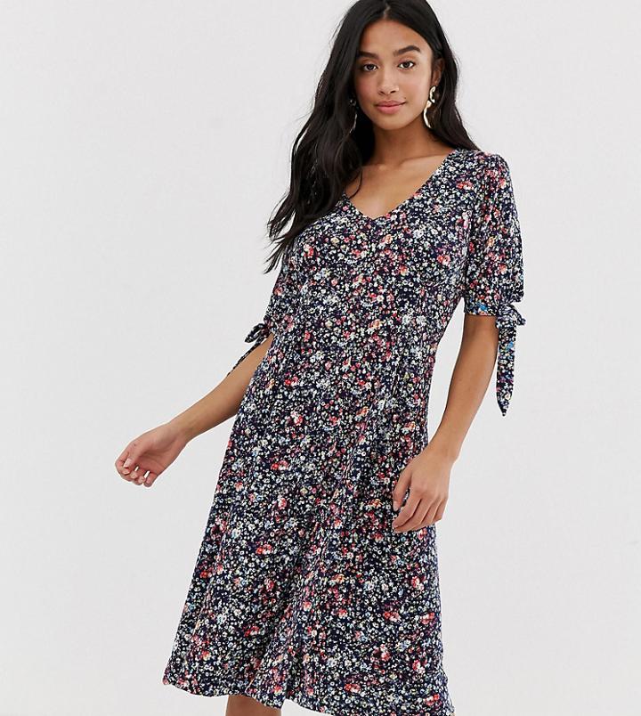 Y.a.s Petite Carolina Ditsy Floral Print Midi Dress - Blue