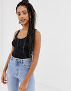 New Look Rib Button Detail Tank In Black