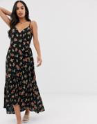 Y.a.s Wrap Detail Floral Midi Dress With Ruffle Hem-multi