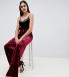 In The Style Tall Sarah Ashcroft Crushed Velvet Paperbag Waist Pants - Red