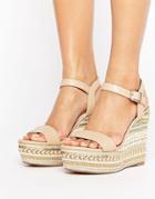 Faith Lily Espadrilled Nude Wedge Heeled Sandals - Beige