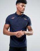 Asos Polo Shirt With Bird Embroidery In Navy - Navy
