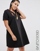 Asos Curve Swing T-shirt Dress With V Neck - Black