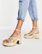 Asos Design Hackney Strappy Mid Heel Platforms In Floral Print-multi