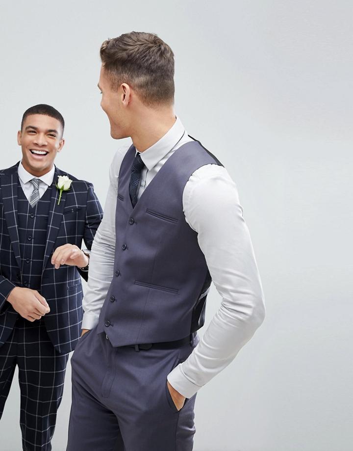 Asos Wedding Skinny Vest In Airforce Blue - Blue