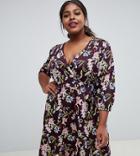 Yumi Plus Wrap Dres In Floral Print - Red