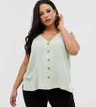 Asos Design Curve Button Through Tank In Crinkle - Green