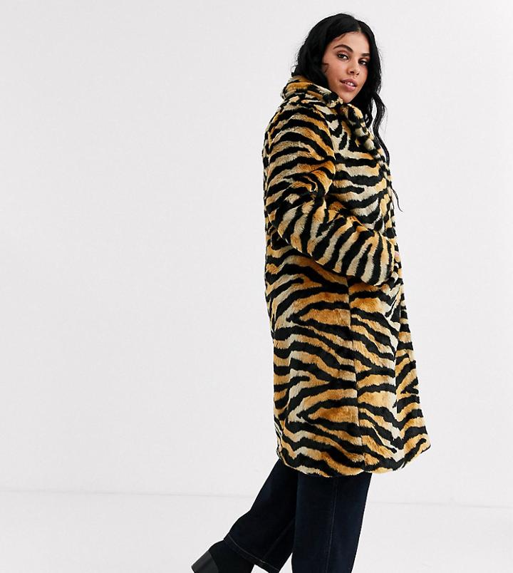 Brave Soul Plus Arctic Long Length Faux Fur Coat-tan