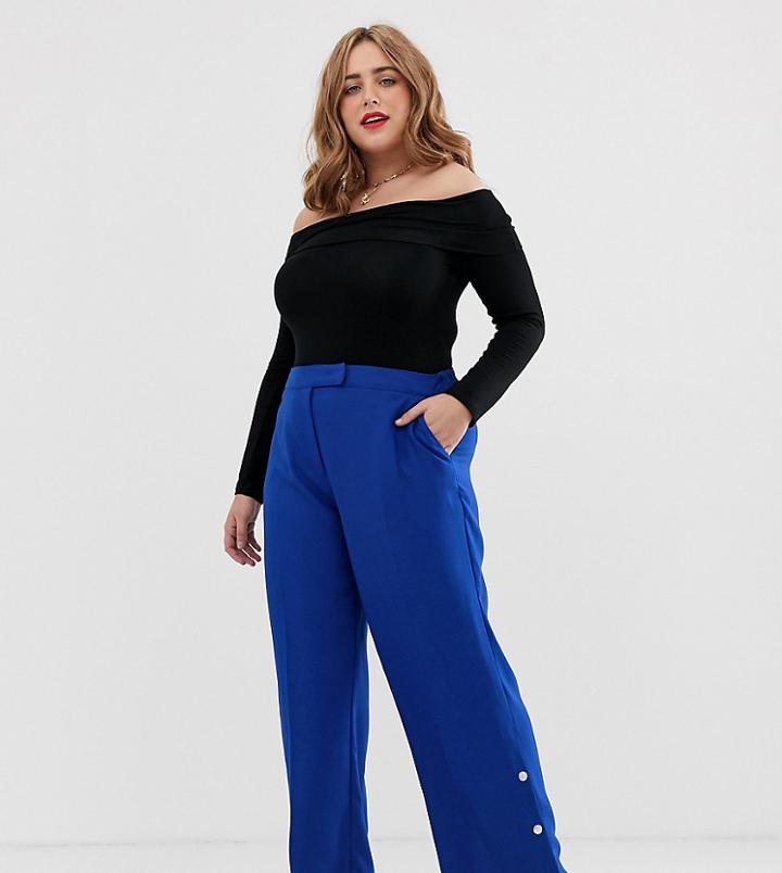 Simply Be Wide Leg Tailored Pants With Button Detail In Cobalt Blue