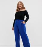 Simply Be Wide Leg Tailored Pants With Button Detail In Cobalt Blue