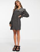 Jdy Smock Mini Dress With Frill Detail In Black Grid Check