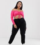 Collusion Plus Ruched Off Shoulder Top In Pink - Pink