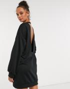 Asos Design Mini Sweat Dress With Open Back In Black