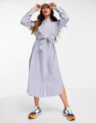 Mango Tie-waist Shirt Dress In Blue Stripe-blues