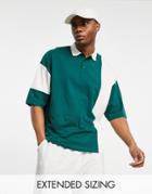 Asos Design Oversized Polo T-shirt In Green Color Block