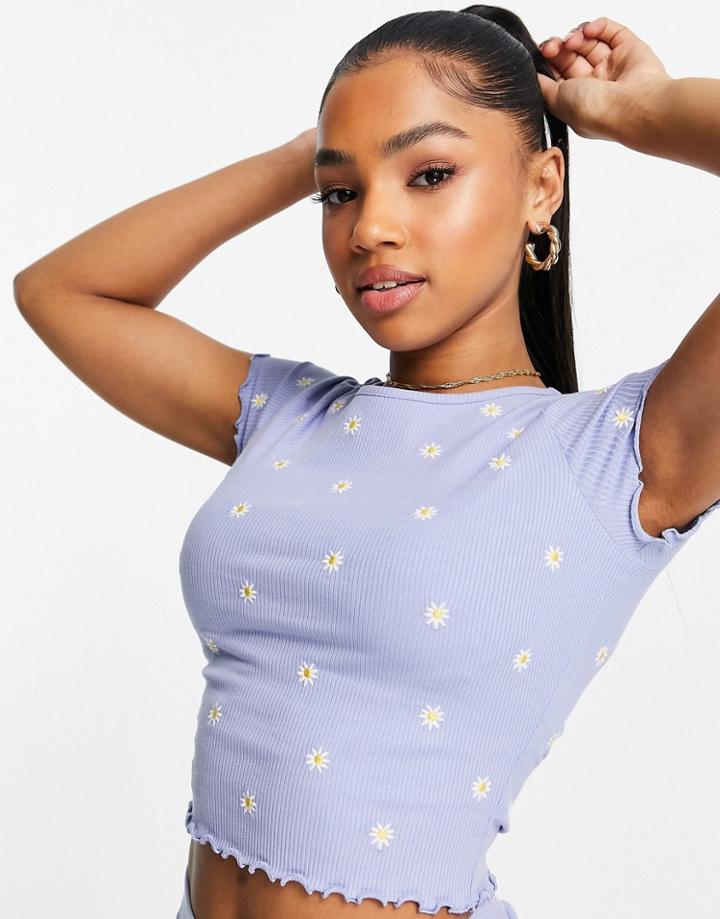 Miss Selfridge Short Sleeve Embroidered T-shirt - Part Of A Set-blue