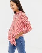 Pieces Striped Oversized Shirt-red