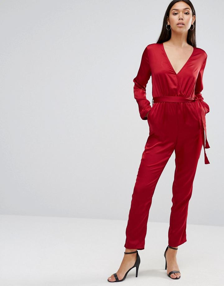 Wyldr Sophie Long Sleeve Jumpsuit - Red