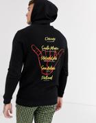 Asos Design Longline Hoodie In Black With City List Back Print