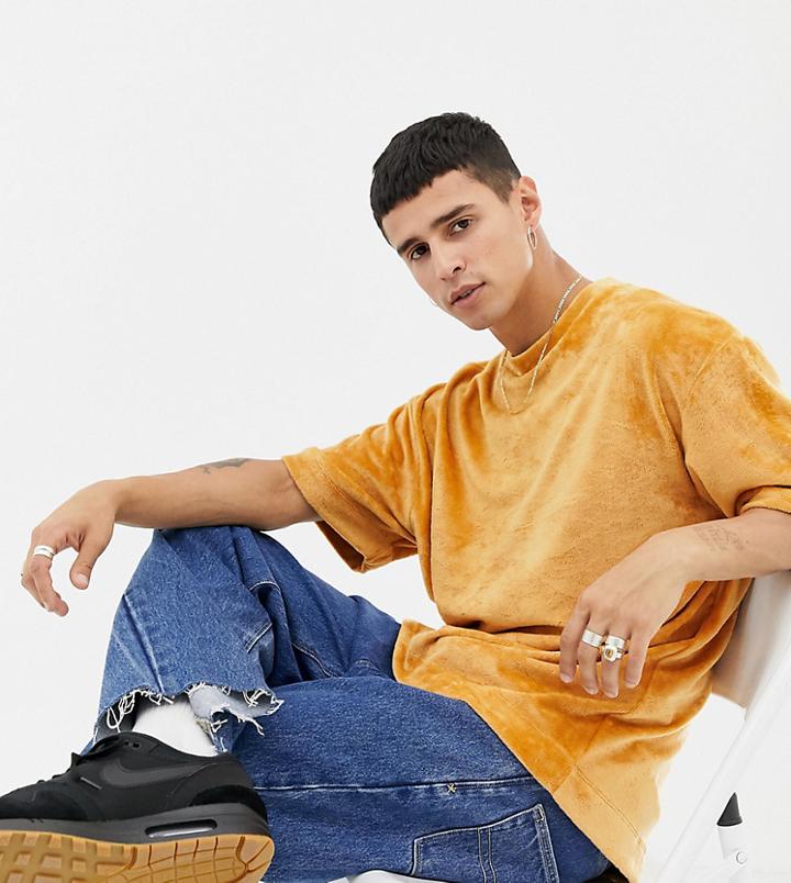 Collusion Regular Fit Velour T-shirt In Mustard - Yellow
