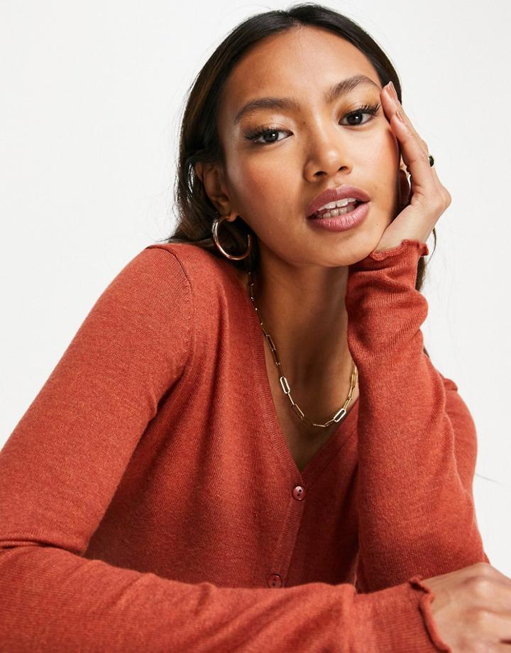 Gianni Feraud Lettuce Hem Cardigan In Rust-red
