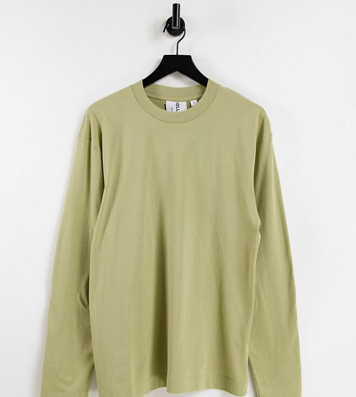Collusion Organic Cotton Long Sleeve T-shirt In Khaki-green