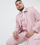 Asos Design Plus Wedding Skinny Suit Jacket In Pink Cross Hatch With Printed Lining - Pink
