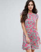 Anmol Fit And Flare Dress In Daisy Chain Print - Pink