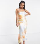 Violet Romance Petite Satin Cami Midi Dress With Strappy Back In Patchwork Print-multi