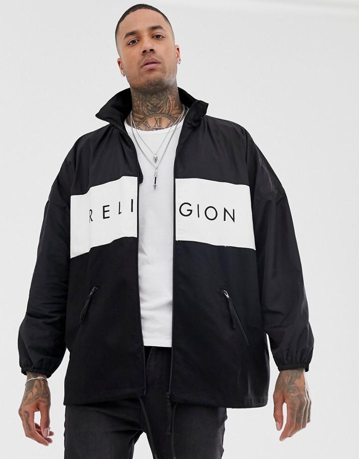 Religion Oversized Jacket With Funnel Neck In Black - Black