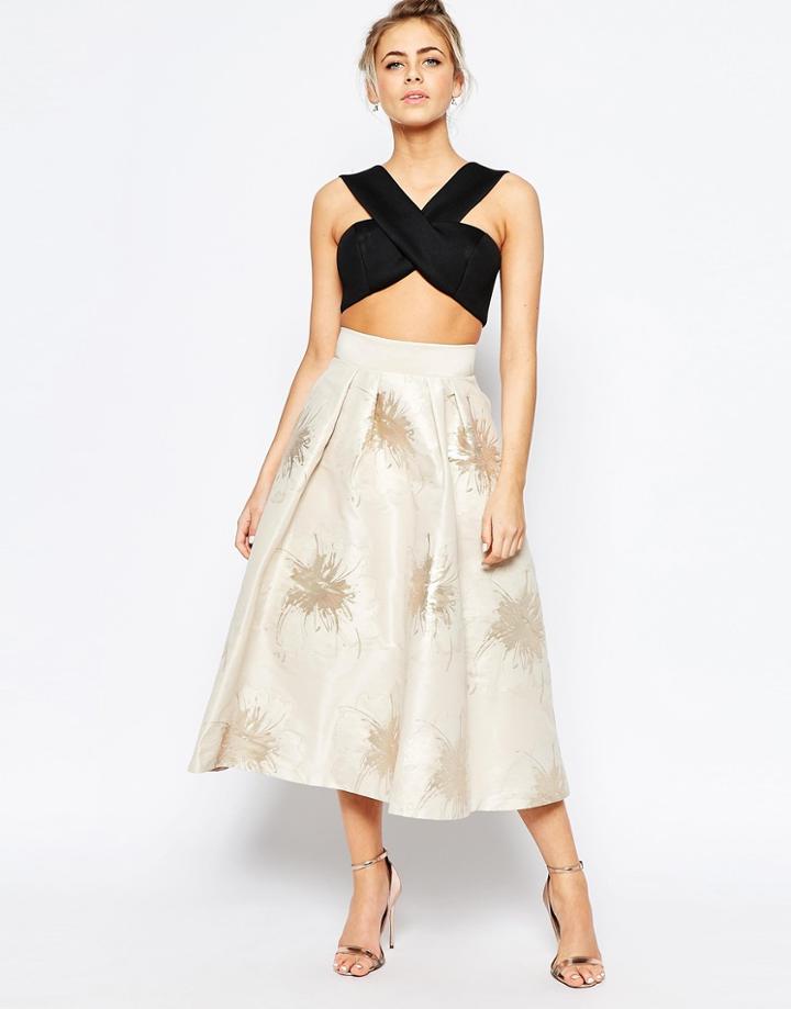 Coast Lyra Full Midi Skirt In Foil Jacquard - Multi