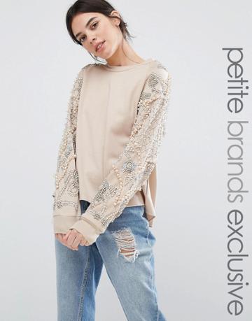 Starry Eyed Petite Sweatshirt With Beaded Shoulder Detail - Pink