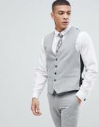 Next Skinny Fit Suit Vest In Gray Stripe - Stone