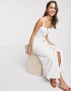 Asos Design Broderie Strappy Button Through Maxi Dress In White