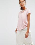 Daisy Street Relaxed T-shirt With Distressed Neck - Blush Pink