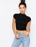 Asos The Ultimate Super Crop Top With Cap Sleeves - Black