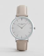 Elie Beaumont Watch With Silver Case And Leather Strap - Gray