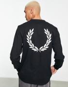 Fred Perry Laurel Wreath Back Print Long Sleeve Top In Black