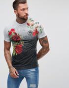 Hype Muscle T-shirt In White Speckle With Floral Print - Black