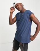 Brave Soul Raw Edge Sleeveless T-shirt Tank In Ocean Navy