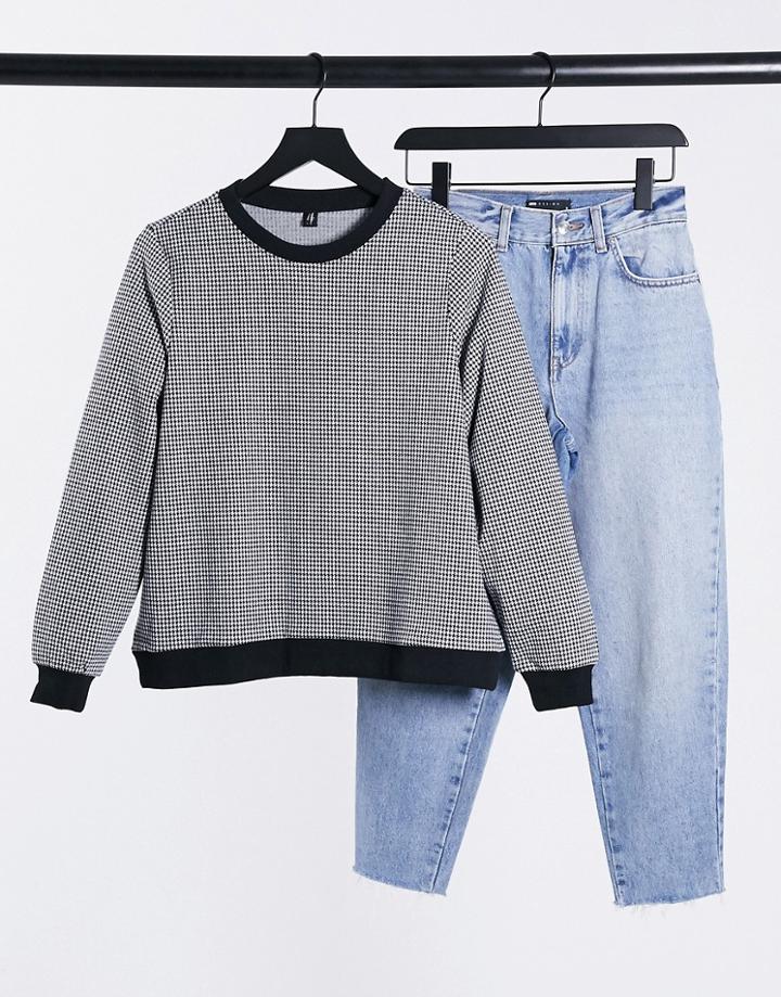 Only Sweater In Gingham Check With Contract Rib-black
